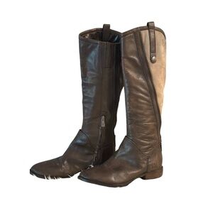 Sam Eldeman Brown Leather and Beige Suede Riding Boots Size 8.5